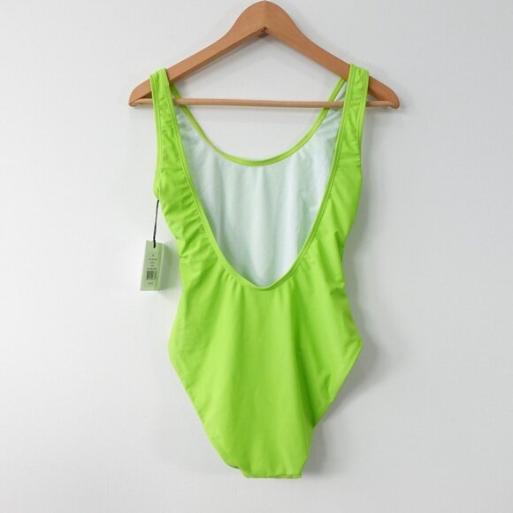 ONIA Swimsuit Medium Lime Green One Piece High Cut Backless Bathing Beach Kelly - Picture 3 of 10